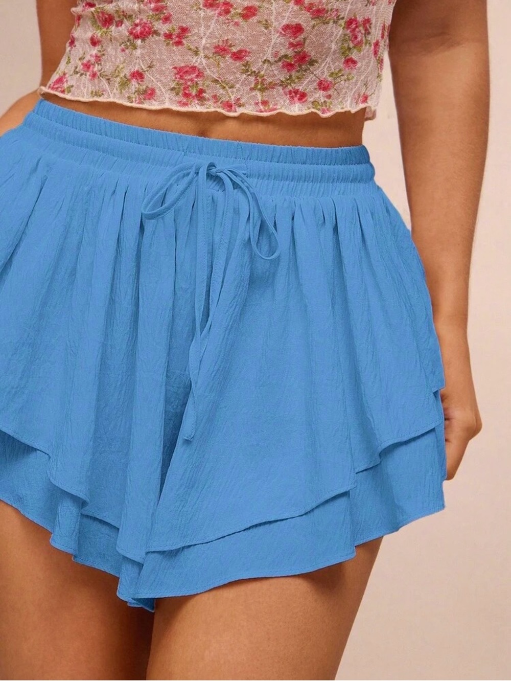 90 degree’s Blue Tiered Ruffle Skort with Drawstring Waist